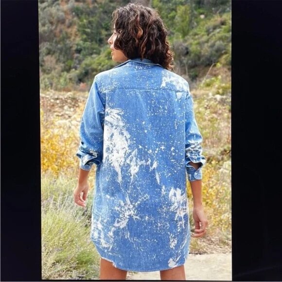 Frank & Eileen Mary Splatter Famous Denim Dress L Light Blue Cotton Shirt - Picture 2 of 9